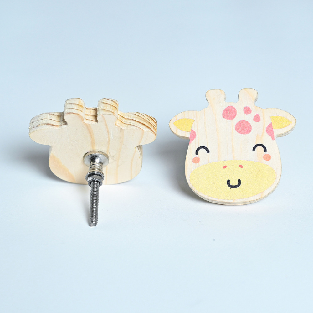 Handmade Pine Wood Giraffe Face Kids Furniture Knob